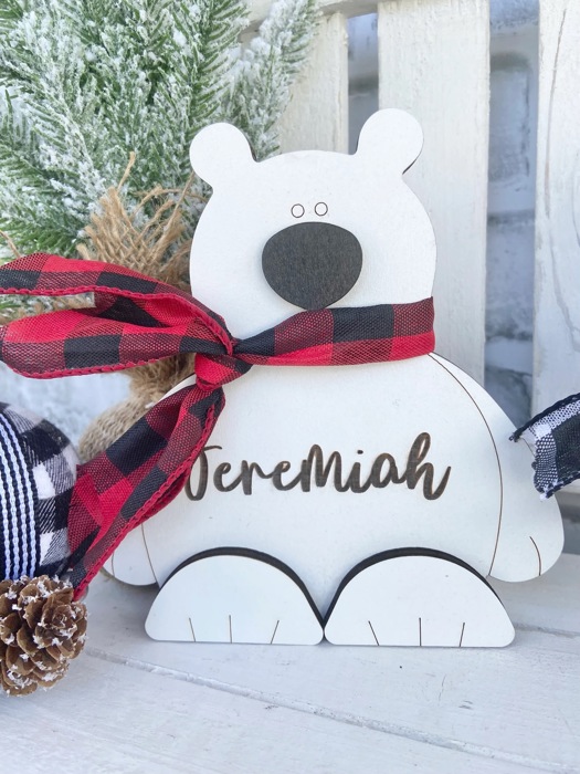 Personalized Wood Polar Bear, Polar Bear Shelf Sitters, Polar Bear Decor, White Home Decor, Holiday Decor