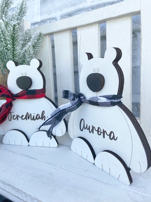 Personalized Wood Polar Bear, Polar Bear Shelf Sitters, Polar Bear Decor, White Home Decor, Holiday Decor