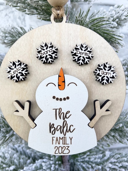 Snowman Snowflake Custom Ornaments, Personalized Family Ornaments, Custom Grandkids Ornaments, Christmas Gift Ideas,Grandparents Ornament