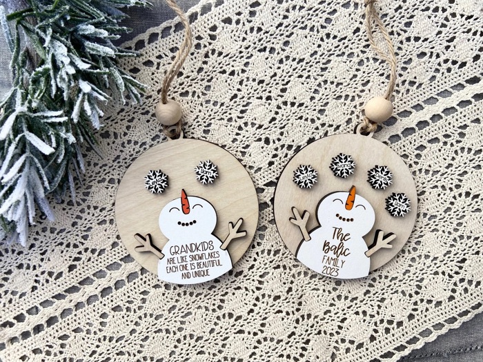Snowman Snowflake Custom Ornaments, Personalized Family Ornaments, Custom Grandkids Ornaments, Christmas Gift Ideas,Grandparents Ornament