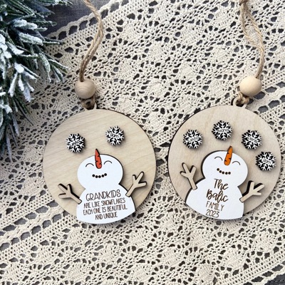 Snowman Snowflake Custom Ornaments, Personalized Family Ornaments, Custom Grandkids Ornaments, Christmas Gift Ideas,Grandparents Ornament