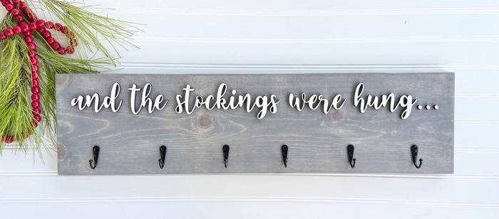 And the stockings were hung, Stocking hanger, Wooden stocking sign with hooks, wall stocking sign hanger, stocking display