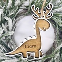  Personalized Dinosaur Christmas Ornament, Dinosaur Reindeer Custom Wood Ornament, Custom Dinosaur Tag, Stocking Tag for Kids
