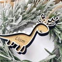  Personalized Dinosaur Christmas Ornament, Dinosaur Reindeer Custom Wood Ornament, Custom Dinosaur Tag, Stocking Tag for Kids