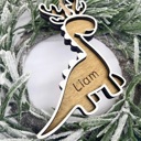  Personalized Dinosaur Christmas Ornament, Dinosaur Reindeer Custom Wood Ornament, Custom Dinosaur Tag, Stocking Tag for Kids