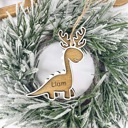 Personalized Dinosaur Christmas Ornament, Dinosaur Reindeer Custom Wood Ornament, Custom Dinosaur Tag, Stocking Tag for Kids