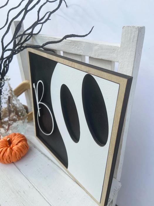 Halloween Boo Framed Wood Sign, Halloween Decoration