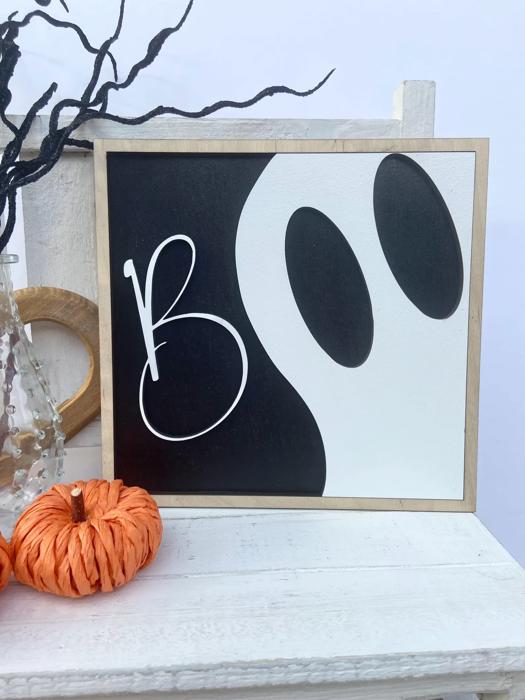 Halloween Boo Framed Wood Sign, Halloween Decoration