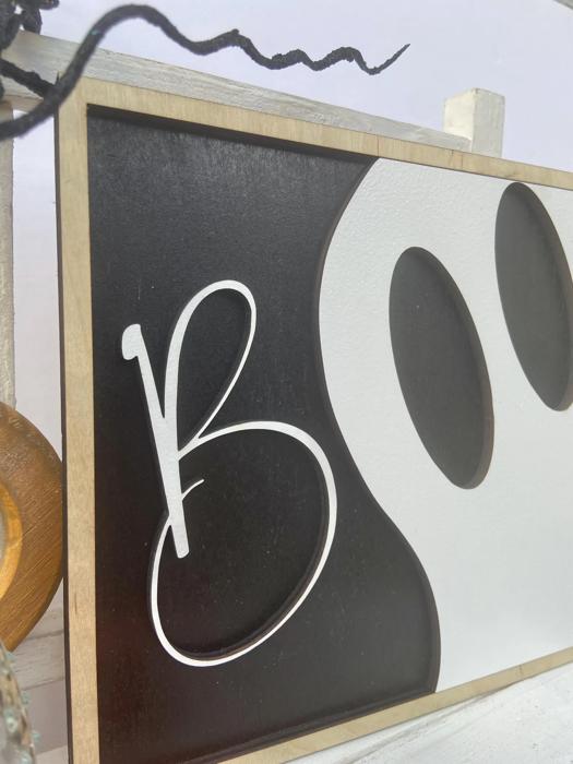Halloween Boo Framed Wood Sign, Halloween Decoration