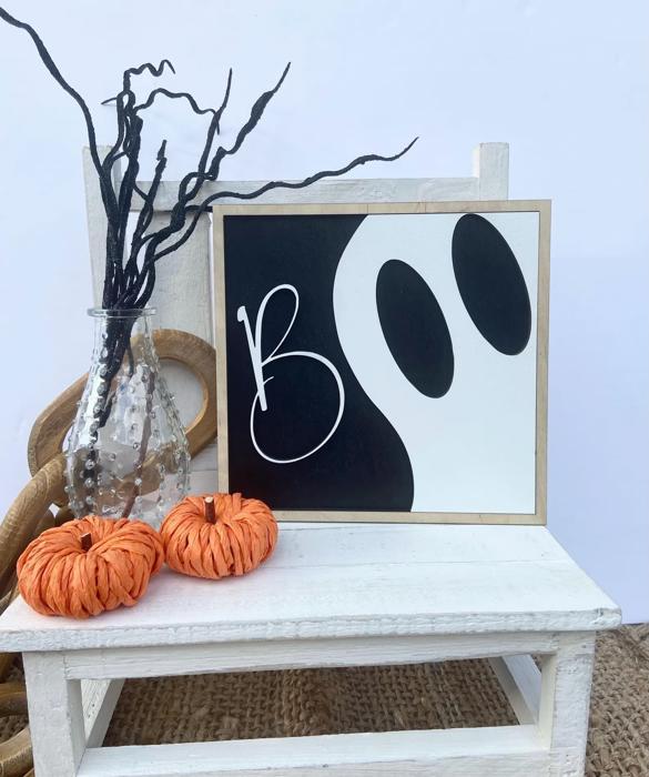 Halloween Boo Framed Wood Sign, Halloween Decoration