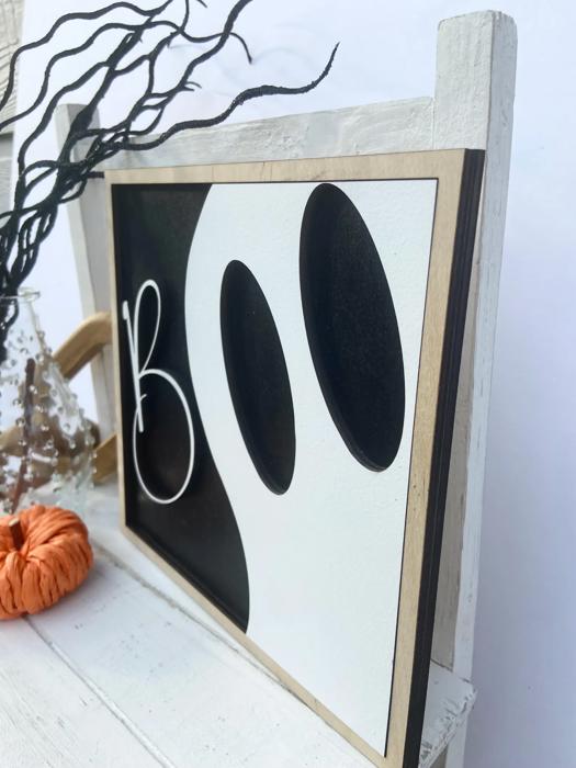 Halloween Boo Framed Wood Sign, Halloween Decoration