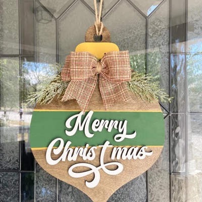 Christmas Ornament Door Sign, Christmas Porch Decoration, Holiday Decor, Christmas Wreath, Christmas Door Hanger