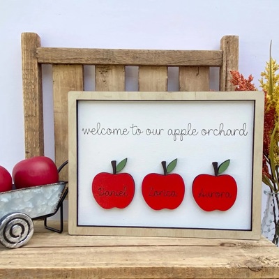 Personalized Welcome to our Apple Orchard family Sign, Apple Orchard Sign, Personalized Fall Home Decor, Apple Sign, Fall Family Sign