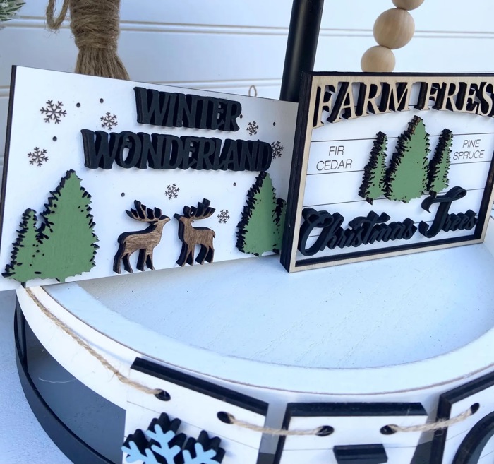 Christmas Tiered Tray, Farmhouse Christmas Tiered Tray, Farm Fresh Christmas Tress Tiered Tray