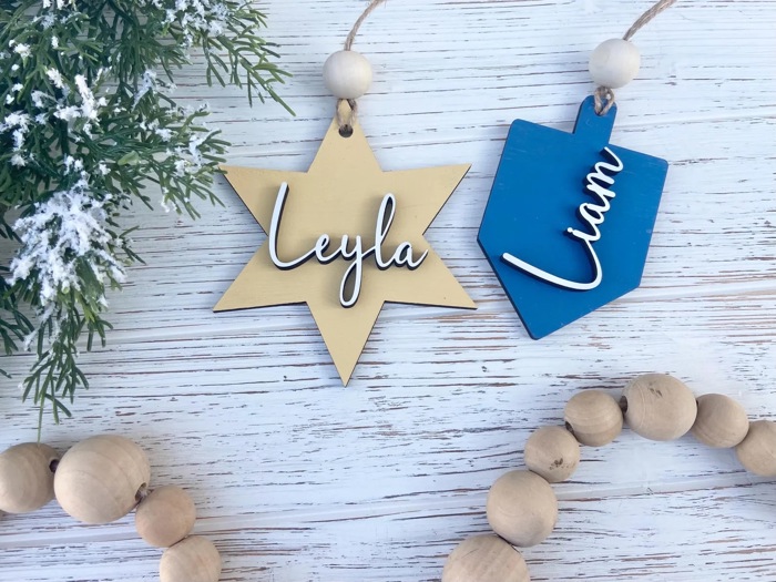 Hanukkah Name Tags, Wooden Hanukkah Name Tags, Dreidel Tags, Hanukkah Gift Tag, Hanukkah Bush Ornaments