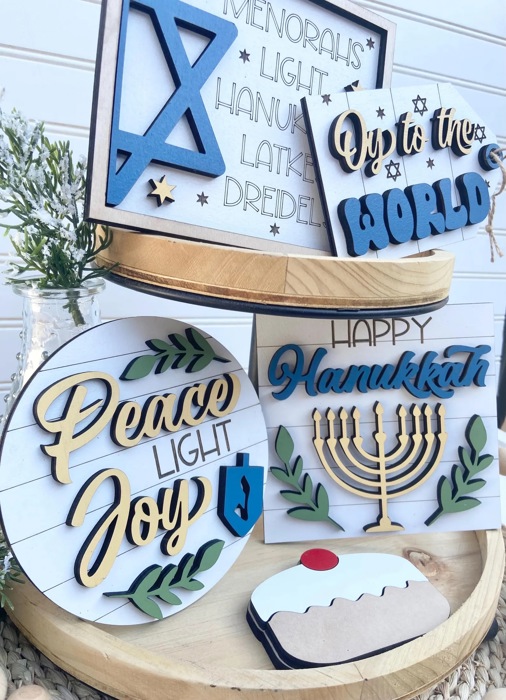 Hanukkah Tiered Tray Decor, Hanukkah Home Decor, Happy Hanukkah, Hanukkah Wood Signs, Hanukkah Mini Signs, Jewish Home Decor