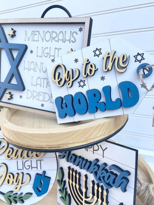 Hanukkah Tiered Tray Decor, Hanukkah Home Decor, Happy Hanukkah, Hanukkah Wood Signs, Hanukkah Mini Signs, Jewish Home Decor