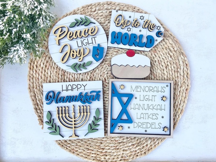 Hanukkah Tiered Tray Decor, Hanukkah Home Decor, Happy Hanukkah, Hanukkah Wood Signs, Hanukkah Mini Signs, Jewish Home Decor