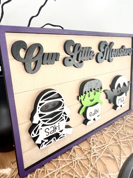 Personalized Halloween Signs, Personalized Kids Grandkids Halloween Shelf Sitters, Our Little Monster, Grandkids Signs, Halloween Home Decor