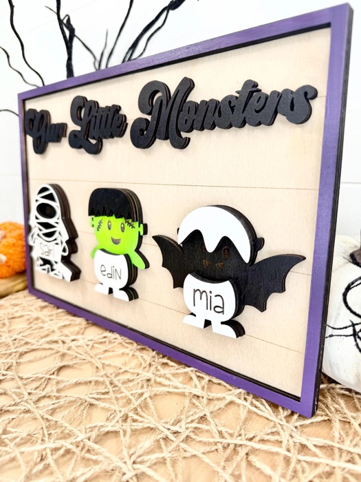 Personalized Halloween Signs, Personalized Kids Grandkids Halloween Shelf Sitters, Our Little Monster, Grandkids Signs, Halloween Home Decor