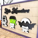  Personalized Halloween Signs, Personalized Kids Grandkids Halloween Shelf Sitters, Our Little Monster, Grandkids Signs, Halloween Home Decor