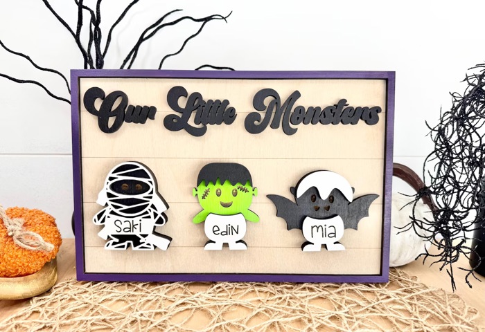 Personalized Halloween Signs, Personalized Kids Grandkids Halloween Shelf Sitters, Our Little Monster, Grandkids Signs, Halloween Home Decor