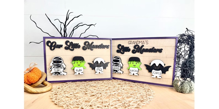 Personalized Halloween Signs, Personalized Kids Grandkids Halloween Shelf Sitters, Our Little Monster, Grandkids Signs, Halloween Home Decor