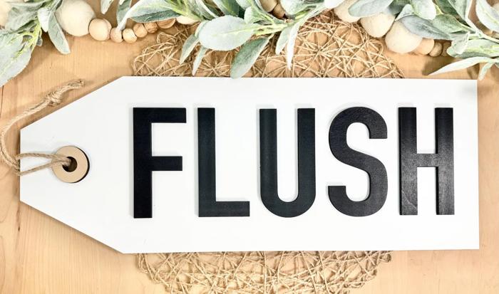 Flush Bathroom Sign, Kid's Bathroom Decor, Wooden Bathroom Tag
