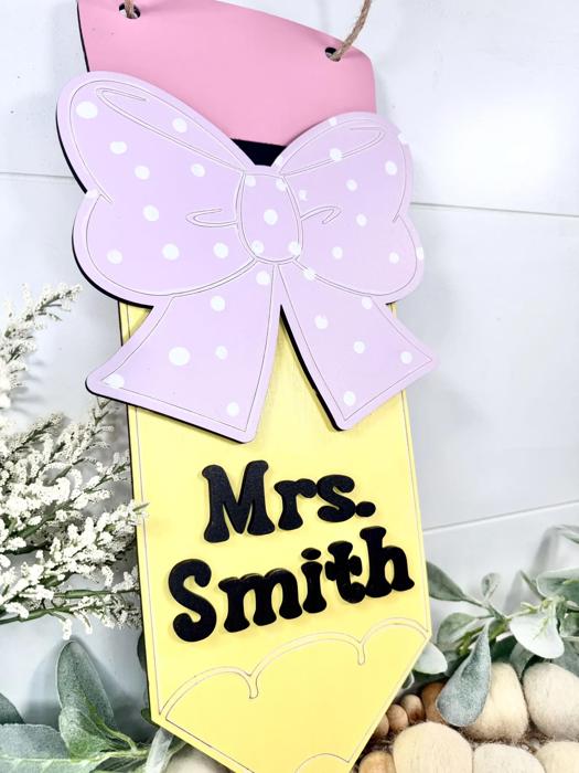 Pencil Bow Teacher Door Hanger, Personalized Teacher Door Hanger, Teacher Gift, Back to School Gift