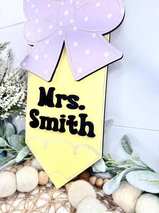 Pencil Bow Teacher Door Hanger, Personalized Teacher Door Hanger, Teacher Gift, Back to School Gift