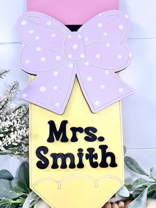Pencil Bow Teacher Door Hanger, Personalized Teacher Door Hanger, Teacher Gift, Back to School Gift