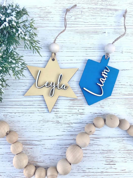 Hanukkah Name Tags, Wooden Hanukkah Name Tags, Dreidel Tags, Hanukkah Gift Tag, Hanukkah Bush Ornaments