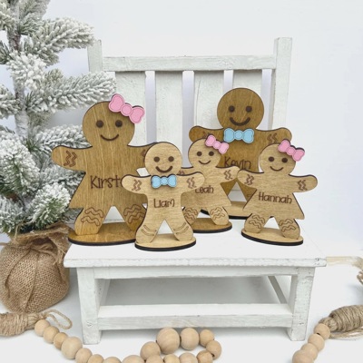 Wooden Gingerbread Family Shelf Sitter, Personalized Gingerbread, Holiday Decor, Christmas Mantle Decor