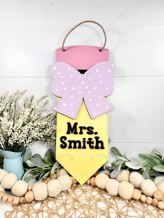 Pencil Bow Teacher Door Hanger, Personalized Teacher Door Hanger, Teacher Gift, Back to School Gift