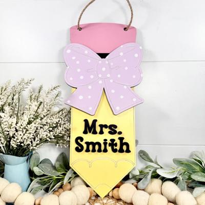 Pencil Bow Teacher Door Hanger, Personalized Teacher Door Hanger, Teacher Gift, Back to School Gift