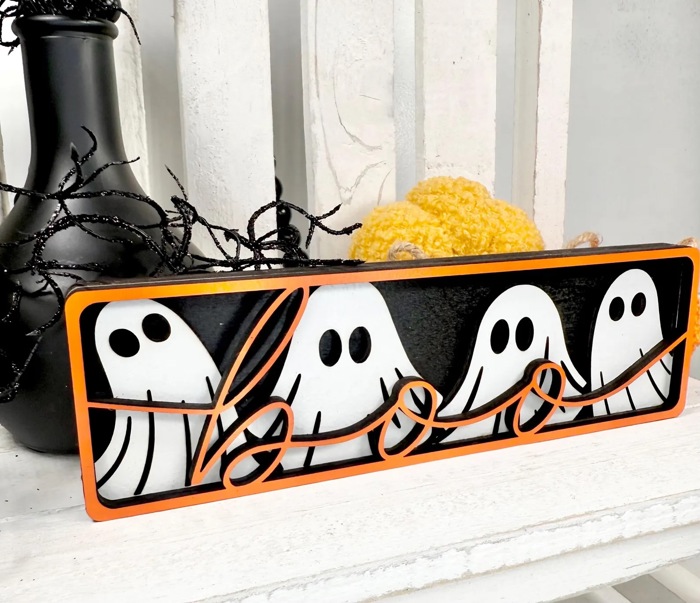 Boo Halloween Sign, Halloween Decor Framed Wood Sign, Halloween Decoration