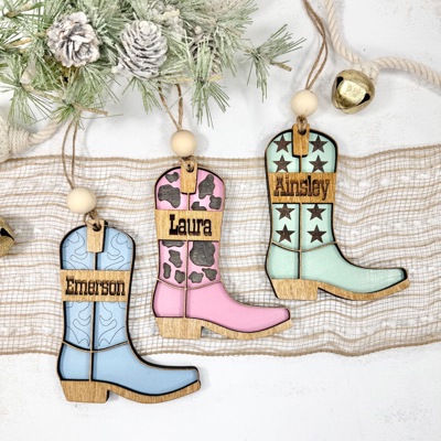 Personalized Cowboy or Cowgirl Boot Ornament, Personalized Western Ornament, Cowboy Boot Ornament, Cowboy Boots Stocking Tag