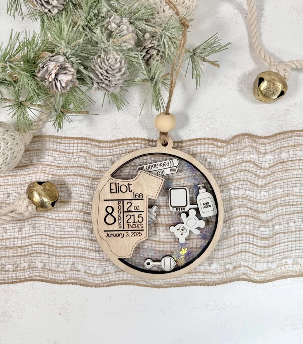 Baby Shaker Birth Stat Ornament, Baby Stat Ornament, Personalized Baby Ornament, Baby First Christmas Ornament,Customized Christmas Ornament