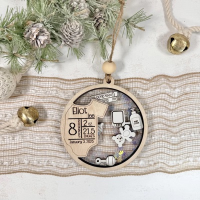 Baby Shaker Birth Stat Ornament, Baby Stat Ornament, Personalized Baby Ornament, Baby First Christmas Ornament,Customized Christmas Ornament