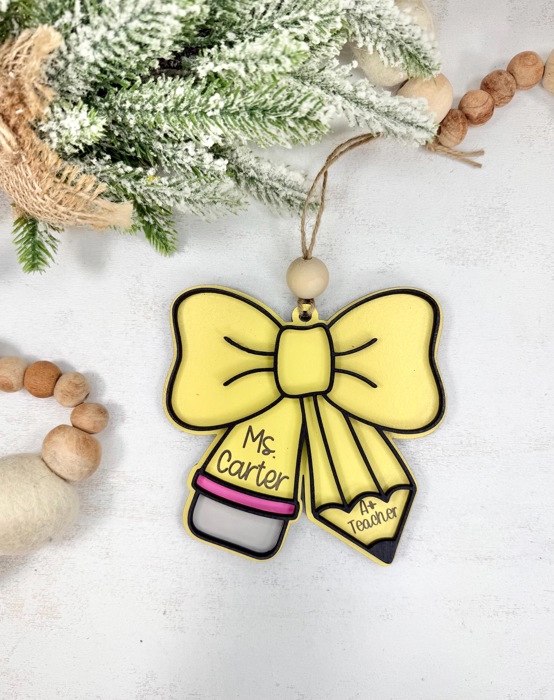 Personalized Bow Teacher Ornament, Teacher Christmas Gift, Gift For Teacher, Christmas Gift for Teachers