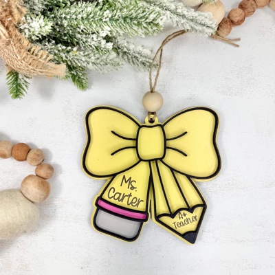 Personalized Bow Teacher Ornament, Teacher Christmas Gift, Gift For Teacher, Christmas Gift for Teachers