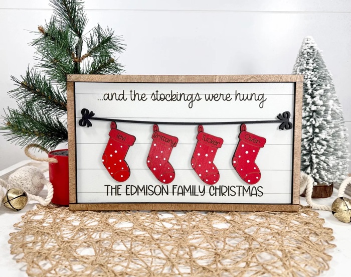Personalized Christmas Stocking Family Sign, Personalized Christmas Sign, Christmas Family Sign, Christmas Decor, Christmas Gift
