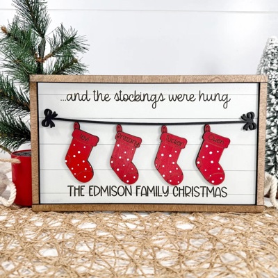Personalized Christmas Stocking Family Sign, Christmas Family Sign, Christmas Decor, Christmas Gift