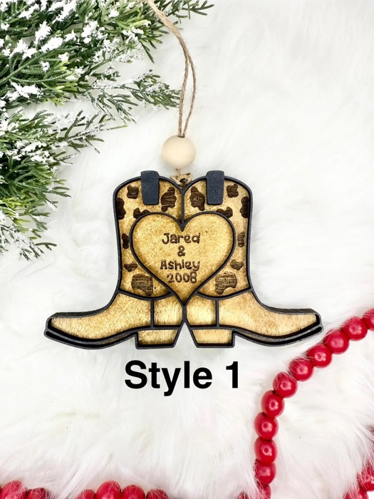 Personalized Couples Cowboy Boot Ornament, Personalized Western Ornament, Cowboy Boot Ornament, Cowboy Boots Stocking Tag
