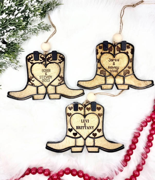 Personalized Couples Cowboy Boot Ornament, Personalized Western Ornament, Cowboy Boot Ornament, Cowboy Boots Stocking Tag