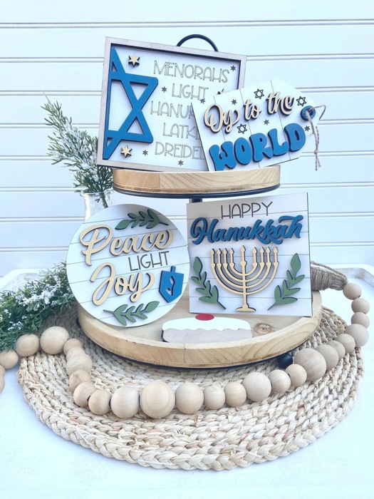 Hanukkah Tiered Tray Decor, Hanukkah Home Decor, Happy Hanukkah, Hanukkah Wood Signs, Hanukkah Mini Signs, Jewish Home Decor
