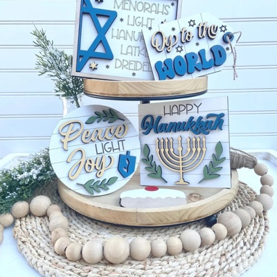 Hanukkah Tiered Tray Decor, Hanukkah Home Decor, Happy Hanukkah, Hanukkah Wood Signs, Hanukkah Mini Signs, Jewish Home Decor