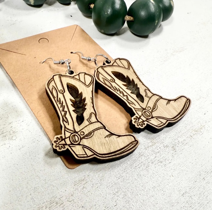 Wooden Cowboy Boot Earrings, Western Jewelry, Cowboy/Cowgirl Earrings