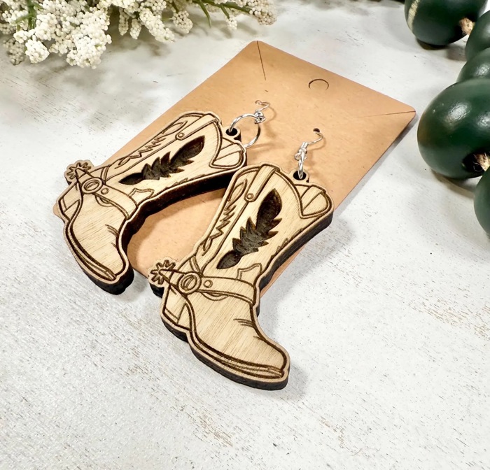 Wooden Cowboy Boot Earrings, Western Jewelry, Cowboy/Cowgirl Earrings