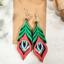  Wooden Peacock Feather Earrings, Dangle Earrings, Gift For Her, Teacher Application Gift, Boho Earrings